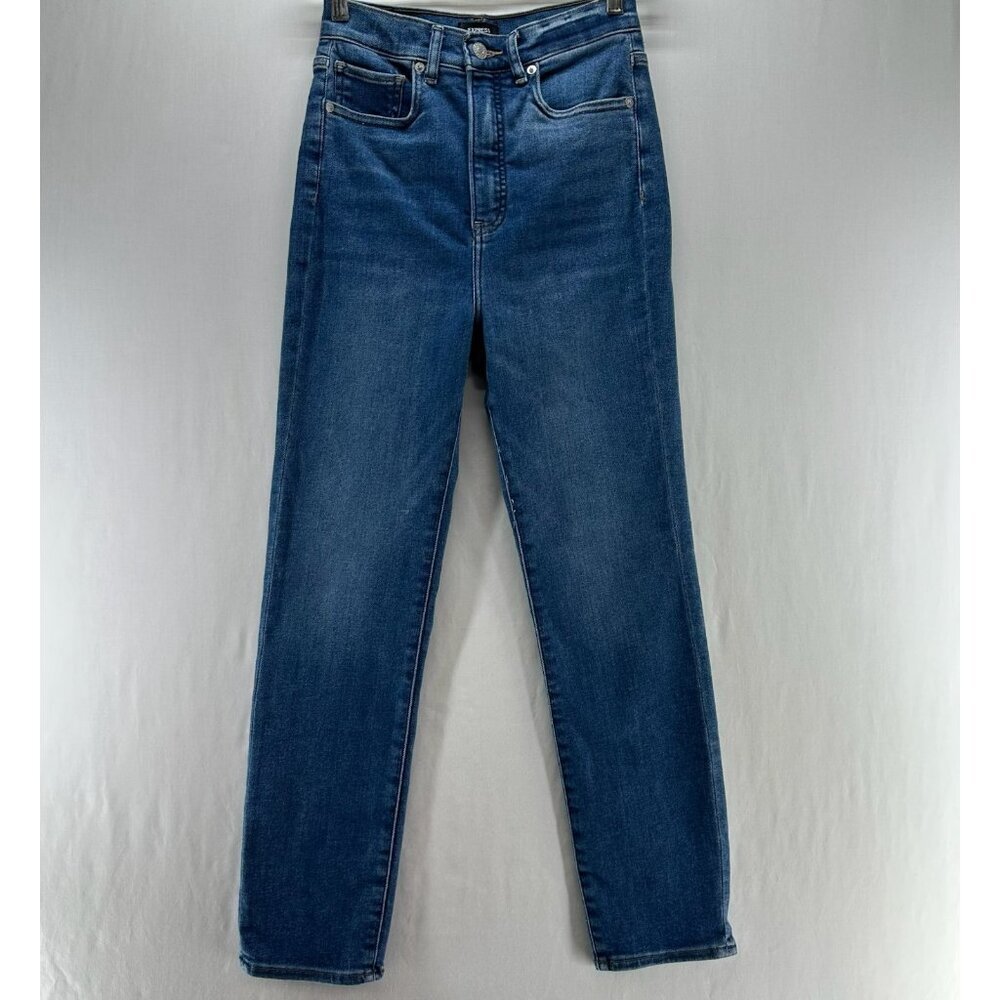 Express Slim Ankle Super High Rise Jeans Size 2/R Stretch Denim Medium Blue Wash
